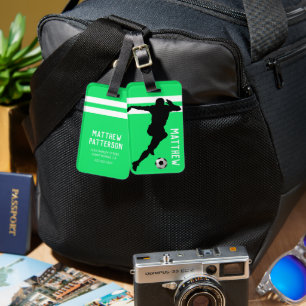 Personalized Soccer Mad   Footballer Green Travel Luggage Tag