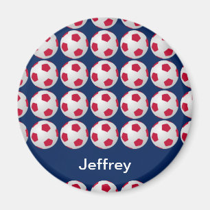 Personalized Soccer Magnet, Red White and Blue Magnet