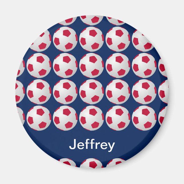 Personalized Soccer Magnet, Red White and Blue Magnet (Front)