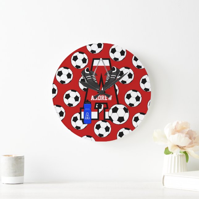 Personalized Soccer Monogram Letter A Large Clock (Home)