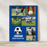 Personalized Soccer Photo Collage Name Team # Poster<br><div class="desc">Personalized soccer photo collage poster featuring your favourite uploaded soccer photos, a white soccer ball graphic with your player's jersey number, and additional text such as your player's name and/or team name. This design is set against a background colour of your choice - just click on personalize this template to...</div>
