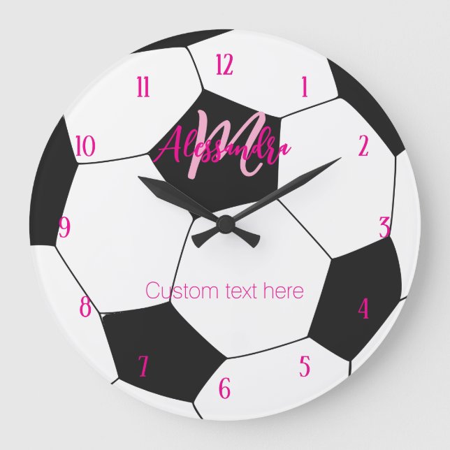 Personalized Soccer Pink Girl  Large Clock (Front)