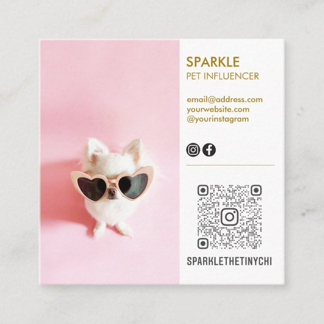 Personalized Social Media Double Photo QR Square Business Card (Front)