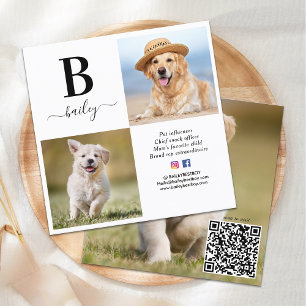 Personalized Social Media Monogram 3 Photo QR Code Square Business Card