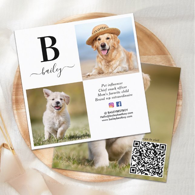 Personalized Social Media Monogram 3 Photo QR Code Square Business Card (Creator Uploaded)