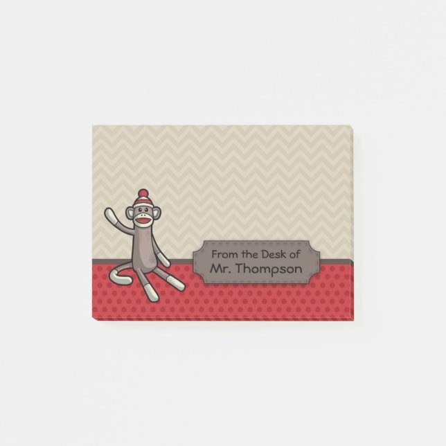 Personalized Sock Monkey Post It Notes (Front)