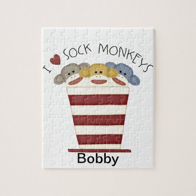Personalized Sock Monkey Puzzle /Toy (Vertical)