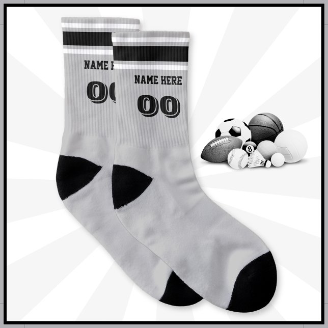 Personalized Socks in Your Colors, Name and Number (Personalized Sports Socks for Men or Women. Gift ideas for sports lovers. Baseball, Football, Soccer)