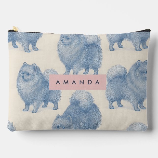 Personalized Soft and Cute Pomeranian Pattern Accessory Pouch (Front)