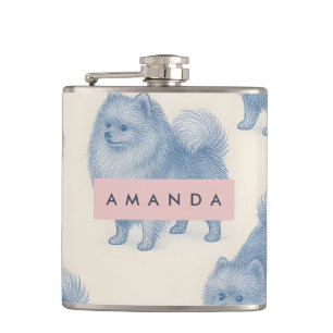 Personalized Soft and Cute Pomeranian Pattern Hip Flask