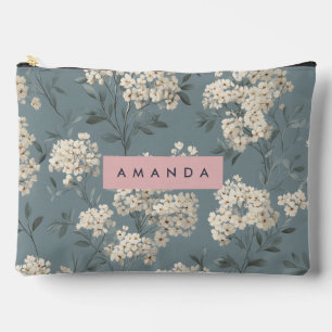 Personalized Soft Blue Almond Blossom Floral Style Accessory Pouch