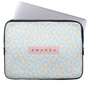 Personalized Soft Blue Leopard Print Laptop Sleeve
