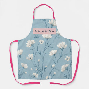 Personalized Soft Blue Wildflower Botanical Style Apron