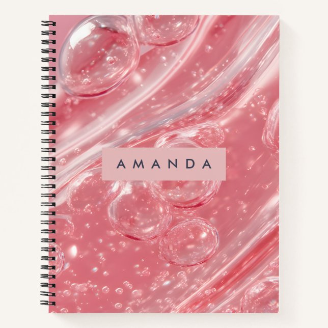 Personalized Soft Blush Bubble Swirl Glossy Pink Notebook (Front)