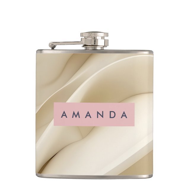Personalized Soft Cream Abstract Minimal Flow  Hip Flask (Front)