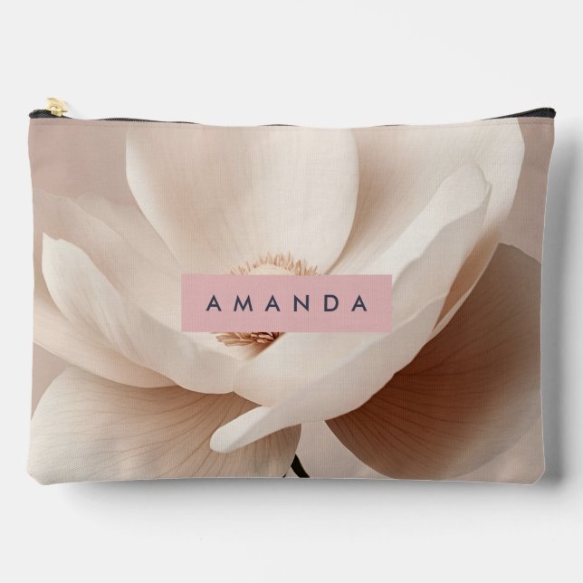 Personalized Soft Cream Magnolia Bloom Aesthetic Accessory Pouch (Front)