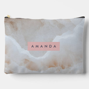 Personalized Soft Cream Onyx Marble Texture Accessory Pouch
