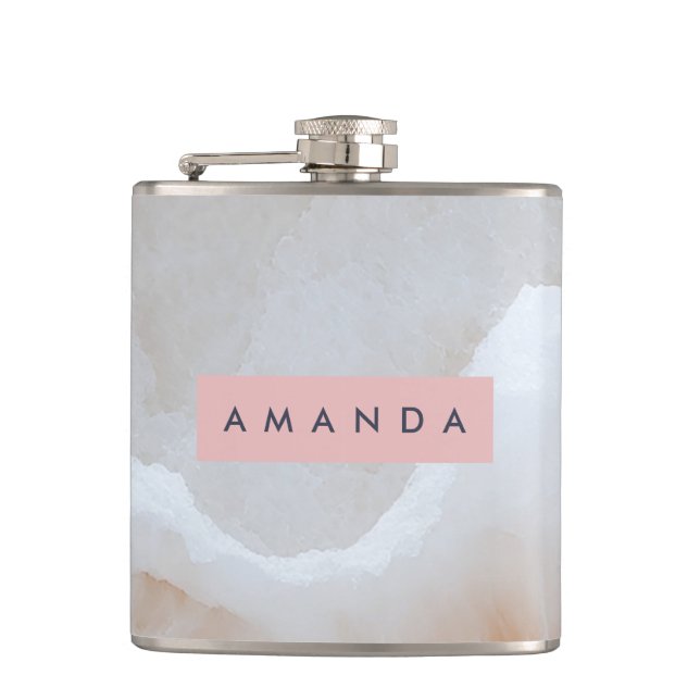 Personalized Soft Cream Onyx Marble Texture  Hip Flask (Front)