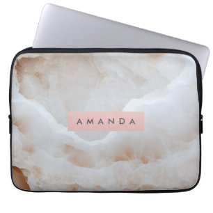 Personalized Soft Cream Onyx Marble Texture Laptop Sleeve