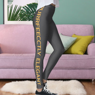 Personalized Soft Gold Dark Grey Text Fun Leggings