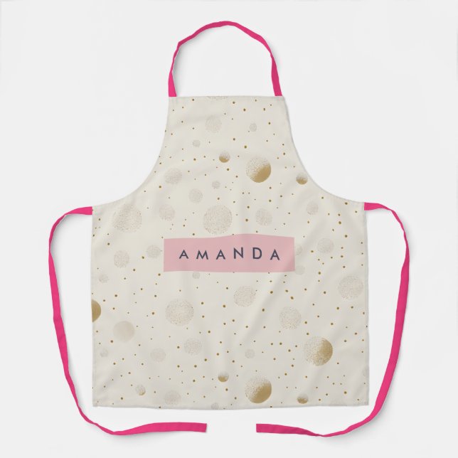 Personalized Soft Gold Polka Dot Minimalist Style Apron (Front)