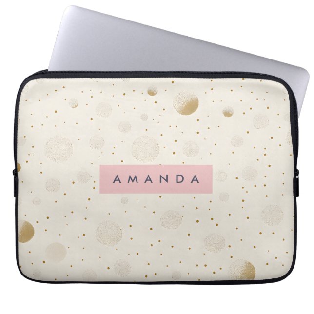 Personalized Soft Gold Polka Dot Minimalist Style Laptop Sleeve (Front)