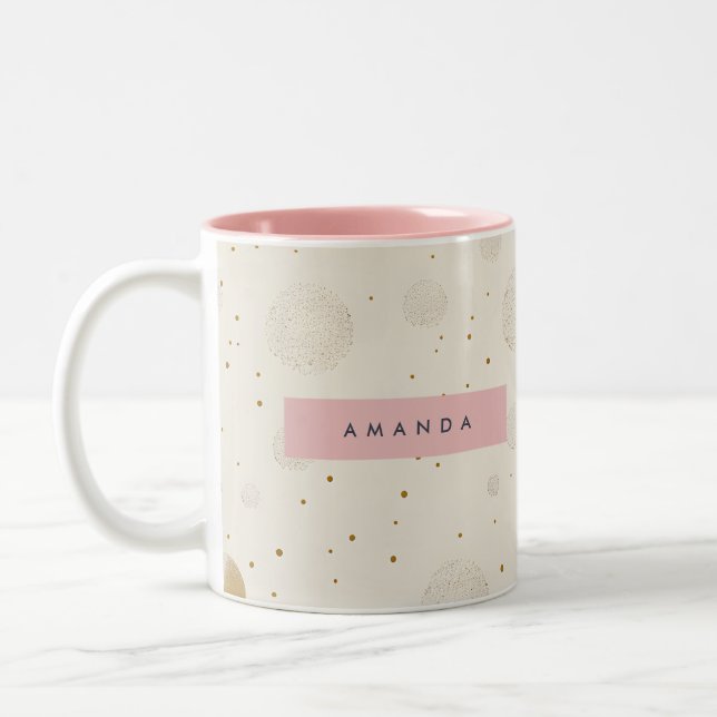 Personalized Soft Gold Polka Dot Minimalist Style Two-Tone Coffee Mug (Left)