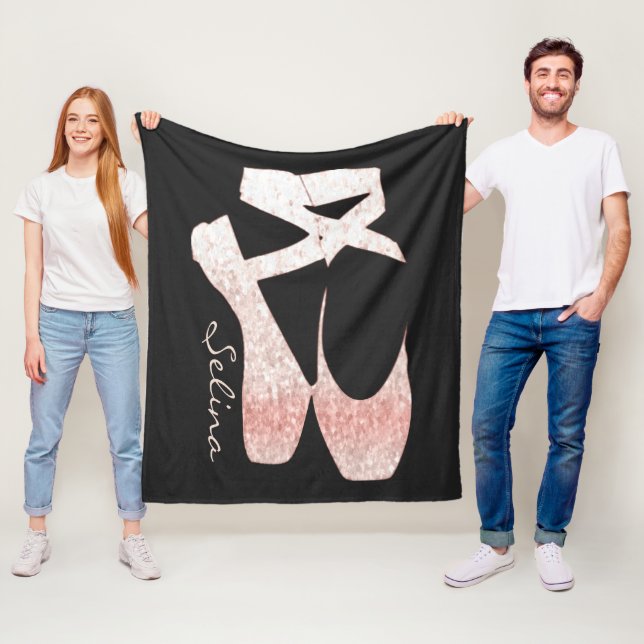 Personalized Soft Gradient Pink Ballet Shoes Fleece Blanket (In Situ)