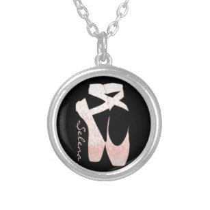 Personalized Soft Gradient Pink Ballet Shoes Silver Plated Necklace