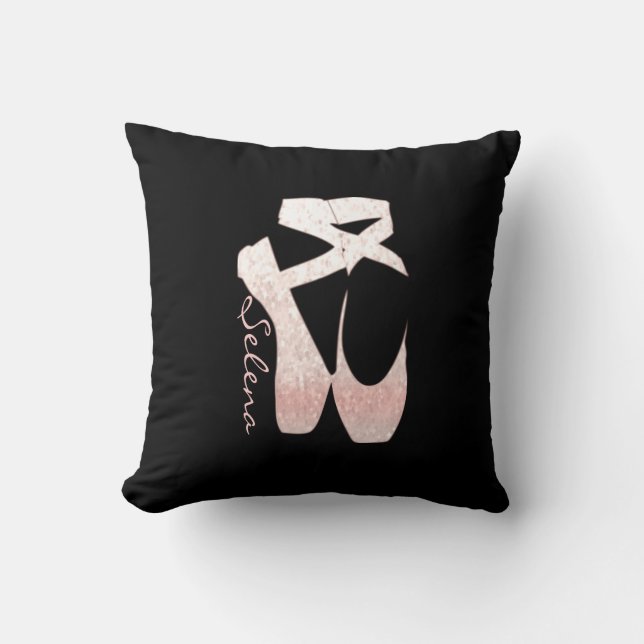 Personalized Soft Gradient Pink Ballet Shoes Throw Pillow (Front)