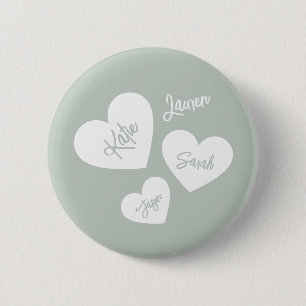 Personalized Soft Green Blue Mother's Hearts 2 Inch Round Button