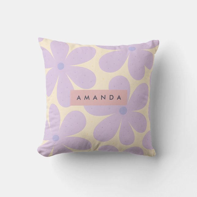 Personalized Soft Lavender Daisy Flower  Throw Pillow (Front)