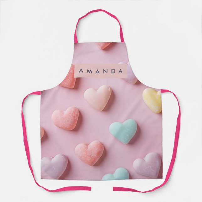 Personalized Soft Pastel Candy Heart Apron (Front)