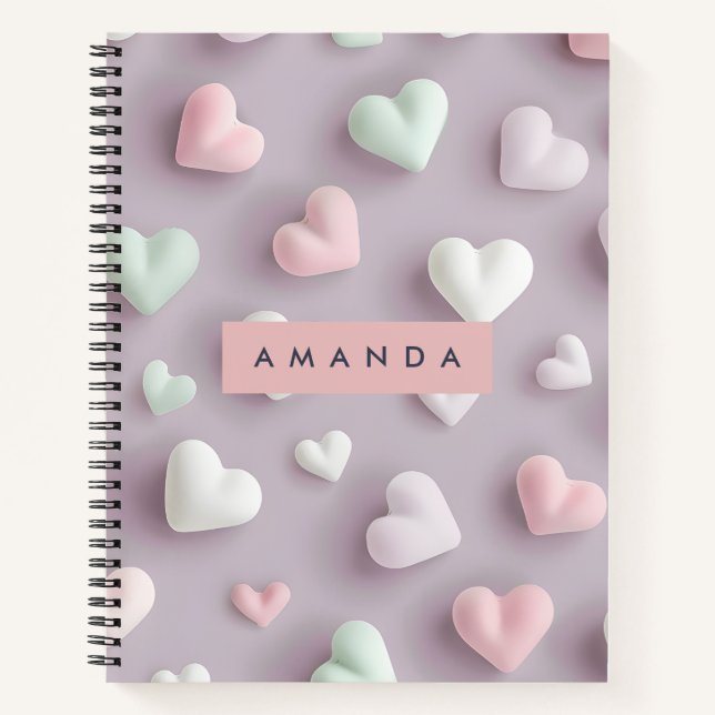 Personalized Soft Pastel Candy Hearts Notebook (Front)