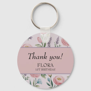 Personalized Soft Pastel Floral Roses & Tulips Keychain