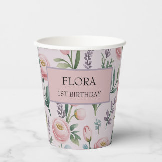 Personalized Soft Pastel Floral Roses & Tulips Paper Cups