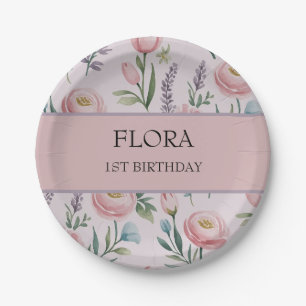 Personalized Soft Pastel Floral Roses & Tulips Paper Plate