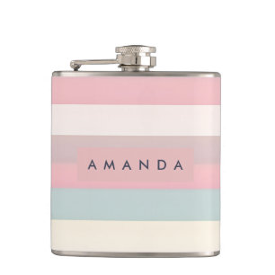 Personalized Soft Pastel Rainbow Stripes Hip Flask