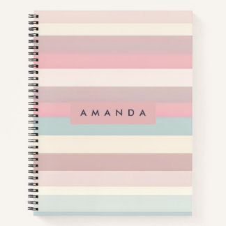 Personalized Soft Pastel Rainbow Stripes Notebook