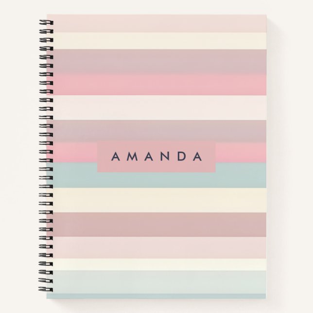 Personalized Soft Pastel Rainbow Stripes Notebook (Front)