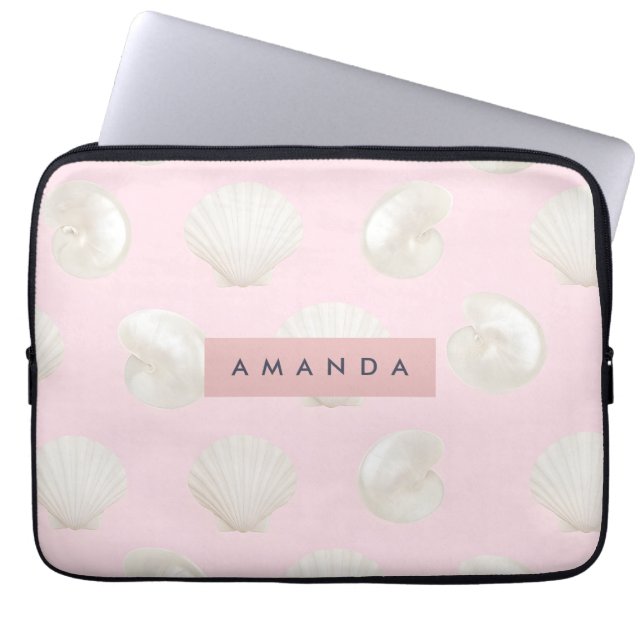 Personalized Soft Pastels Seashell Pattern Laptop Sleeve (Front)