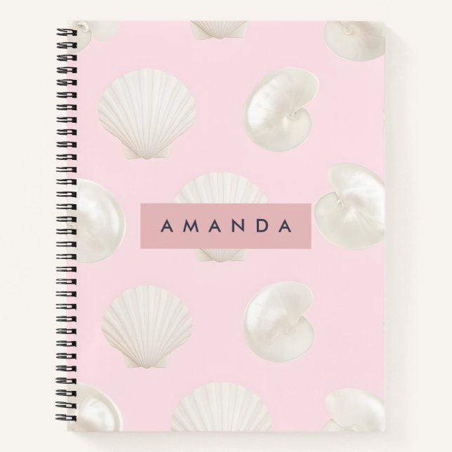 Personalized Soft Pastels Seashell Pattern Notebook (Front)