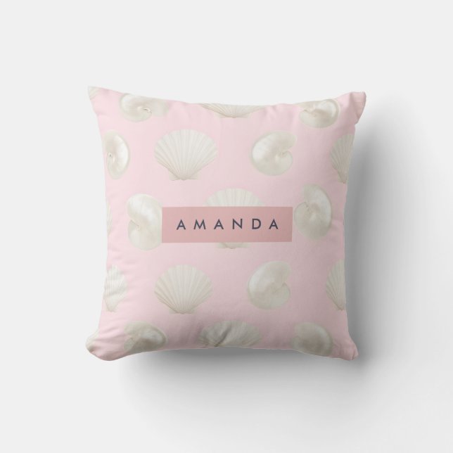 Personalized Soft Pastels Seashell Pattern Throw Pillow (Front)