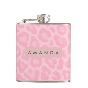 Personalized Soft Pink Leopard Print Hip Flask
