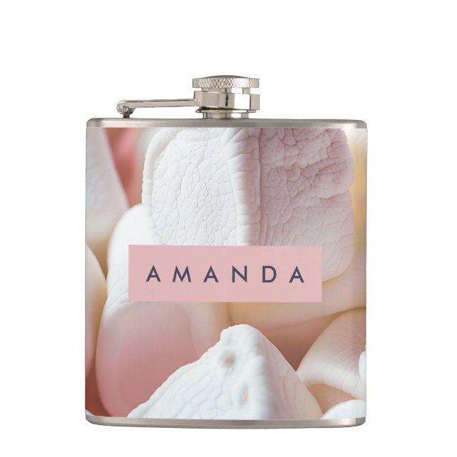 Personalized Soft Pink Marshmallow Dream Hip Flask (Front)