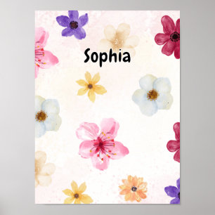 Personalized Soft Watercolor Floral Name Poster