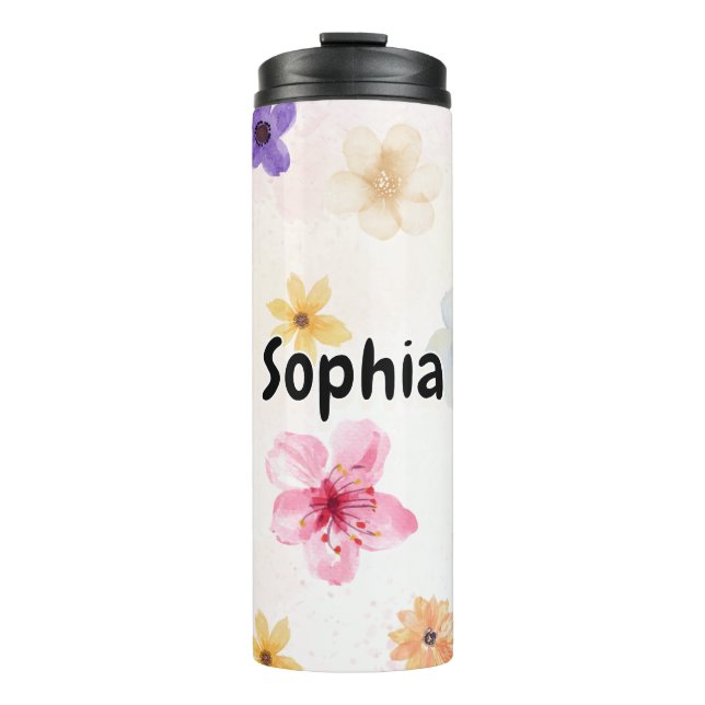 Personalized Soft Watercolor Floral Thermal Tumbler (Front)