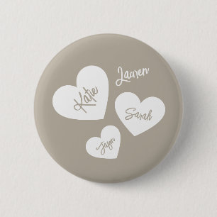 Personalized Soft Whisper Beige Mother's Hearts 2 Inch Round Button