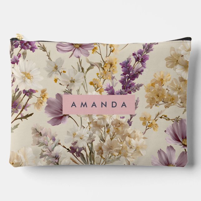 Personalized Soft Wildflower Meadow Floral Accessory Pouch (Front)