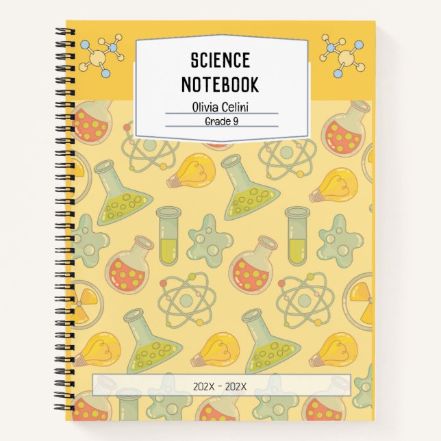 Personalized Soft Yellow Playful Science Notebook  (Front)